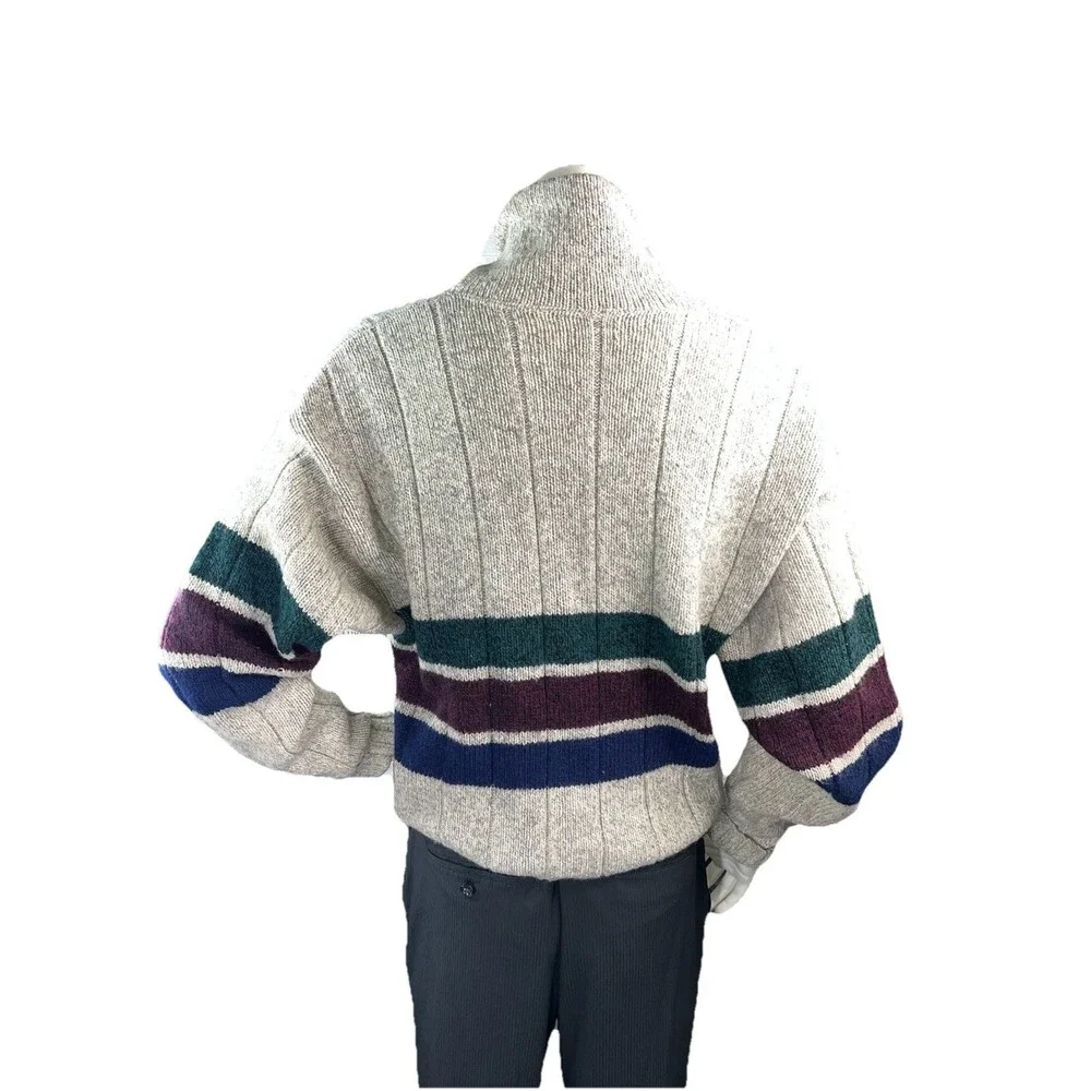 Vintage 1990s Eddie Bauer Mens Striped Wool Cowl Neck Chunky Sweater L